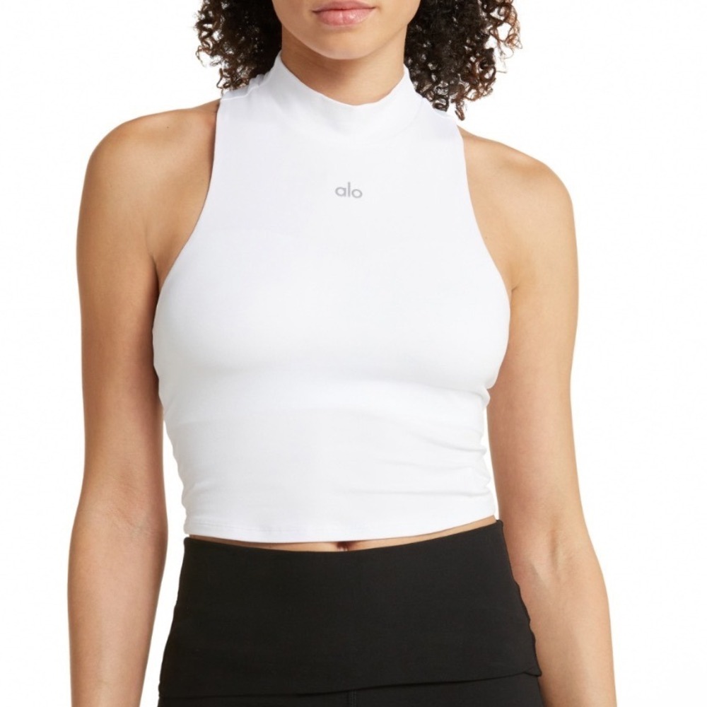 ALO YOGA Shelf Bra Soft Tank High Neck White Size Medium